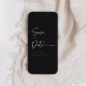 Modèle électronique « Save the Date » Evite noir « Save the Date », invitation numérique, carte virtuelle, invitation iPhone, invitation smartphone, SD-41