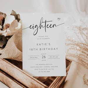 Editable 18th Birthday Invitation Template, Eighteen Birthday Party Invite, 18th Birthday Party Evite, Eighteen Birthday Card, AI-110