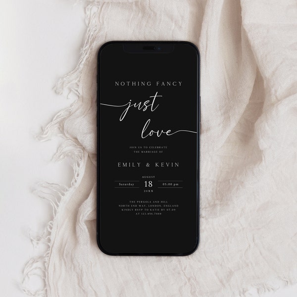 Nothing Fancy Just Love Invitation Template, Black Elopement Reception E-vite, Electronic Wedding Invitation, Digital Wedding Invite, PI-36