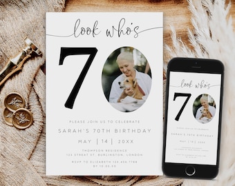 Editable Photo 70th Birthday Invitation (Digital Download)