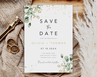 Greenery Save the Date Template, Save the Date Invite, Eucalyptus Save the Date Card, Digital Download, Editable Template, SD-59