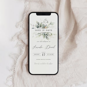 Speichern Sie die digitale Datumseinladung, Greenery Save the Date E-vite, Speichern Sie unser Datum elektronische Einladung, Text einladen, sofortiger Download, SD-81