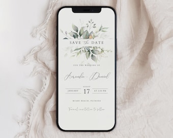 Save the Date Digital invitation, Greenery Save the Date E-vite, Save our Date Electronic Invitation, Text Invite, Instant Download, SD-81