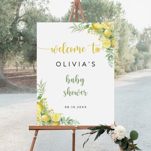 Lemon Baby Shower Welcome Sign, Summer Baby Shower Decoration, Citrus Baby Shower Sign, Lemonade Baby Shower Poster, Editable Template BS-72