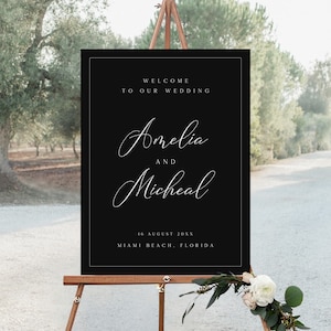 Wedding Welcome Sign Template, Black Welcome Poster, Calligraphy Welcome Sign, Welcome To Our Wedding Sign, EDITABLE, SG-87