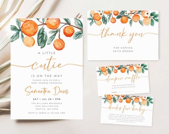 Editable Cutie Orange Baby Shower Invitation Bundle (Digital Download)