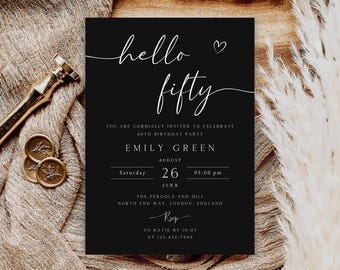 Editable Hello Fifty Birthday Invitation Template (5x7)