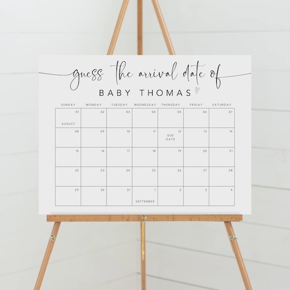 Baby Due Date Calendar Game, Editable Baby Shower Prediction (Digital Download)