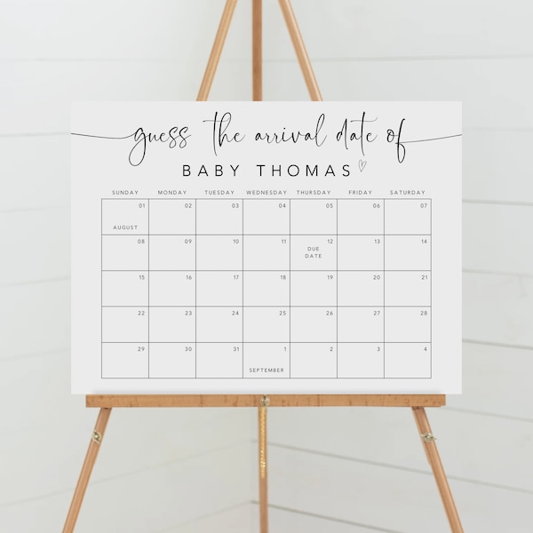 Baby vervaldatum kalenderspel, denk dat de geboortedatum van de baby, bewerkbare babyvoorspelling, babyshowerspel, vervaldatumspel, Instant Download, BSG-146