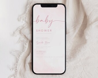 Pink Baby Shower Evite, Modern Digital Invitation (1080x1920px)
