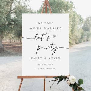 We zijn getrouwd Let&#39;s Party-bord, bord bruiloftsreceptie, welkomstposter receptie, bruiloftsdecor, modern, minimalistisch, SG-265