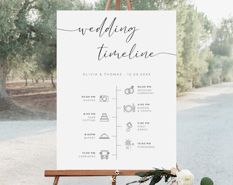 Cartel editable con cronograma de boda y orden de eventos (imprimible)