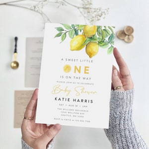 Lemon Baby Shower Invitation, A Sweet Little One is on the Way, Summer Citrus Baby Shower Invite, Gender Neutral Baby Shower, B-536