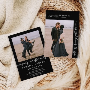 Photo Wedding Announcement, Happily Ever After Party Invite, Reception Invitation, Black Elopement Announcement, Editable Template, PI-40