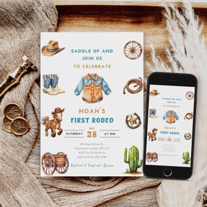 Editable Cowboy Birthday Invitation, Wild West Birthday Invite, Western First Birthday Invitation Template, Instant Download, Evite, B-620