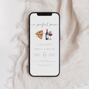 Perfect Pair Engagement Party Invitation, Pizza and Wine Engagement Evite, Editable Engagement Electronic Invitation, Pizza Party, PI-106