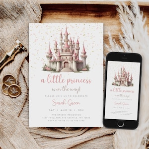 Princess Baby Shower Invitation Template, Editable Pink Castle Baby Shower Invite, Girl Baby Shower Invitations, Evite, Instant, B-653