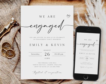 Elegant Engagement Party Invitation, Editable Template (Digital Download)