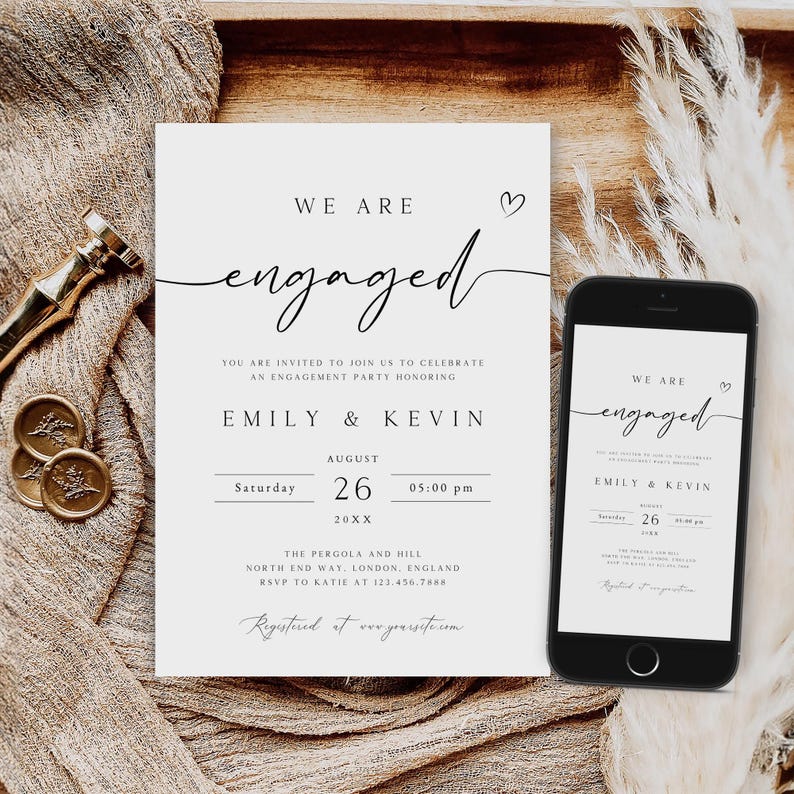 Elegant Engagement Party Invitation, Editable Template (Digital Download) image 1