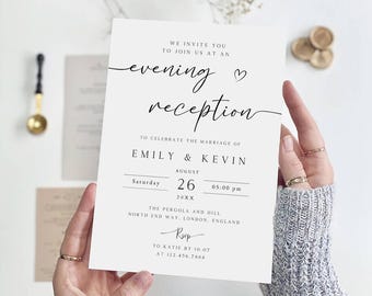 Editable Evening Wedding Reception Invitation, Elopement Announcement Card (Digital Download)