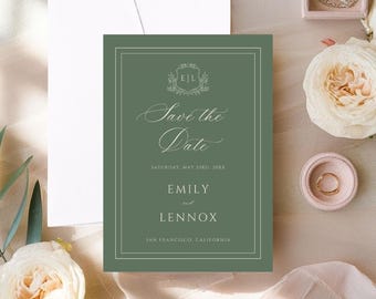 Printed Sage Green Save the Date Cards, Minimalist Wedding Announcement, Personalized Card