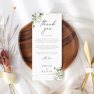 Wedding Table Thank You Card Template, Thank You Napkin Note, Place Setting Thank You, Greenery Wedding Thank You Card, Editable, TC-21 image 1