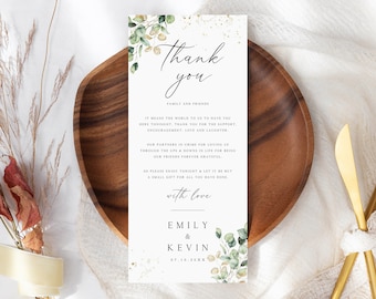 Wedding Table Thank You Card Template, Thank You Napkin Note, Place Setting Thank You, Greenery Wedding Thank You Card, Editable, TC-21