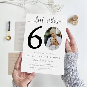 Editable 60th Birthday Invitation, Look Who's 60, Photo 60th Birthday Invite, Sixty Birthday Invitation, Adult Birthday, 40th, 50th, AI-74
