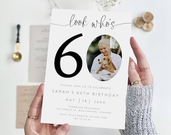 Editable Photo 60th Birthday Invitation (Digital Download)