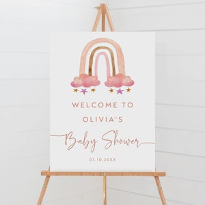 Rainbow Baby Shower Welcome Sign, Pink Rainbow Baby Shower Poster, Editable Welcome Sign, Girl Baby Shower Decorations, BS-38