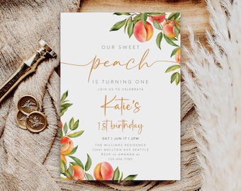 Plantilla de invitación de cumpleaños de Peach, invitación para niña (descarga digital)