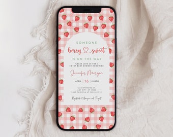 Strawberry Baby Shower E-vite, Editable Template