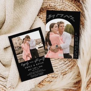 Photo Wedding Announcement Template, Happily Ever After Party Invite, Black Reception Invitation, Photo Elopement Announcement Card, PI-44