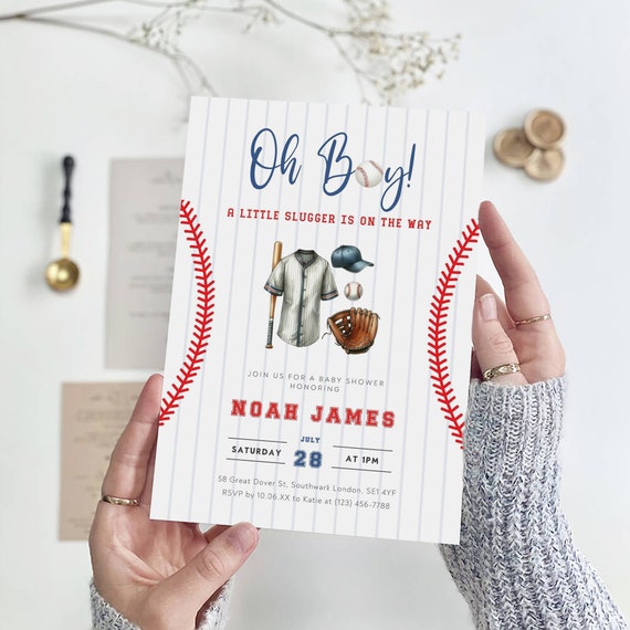 Editable Baseball Baby Shower Invitation, Little Slugger Baby Shower Invite, Oh Boy Shower Invitation, Sports Baby Shower Invite, B-636