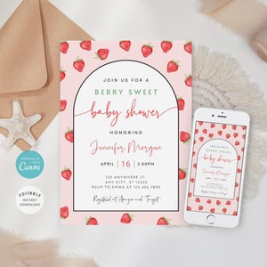 Strawberry Baby Shower Invite, Someone Berry Sweet Baby Shower Invitation, Strawberry Baby Shower E-vite, Girl Baby Shower Invite, B-364