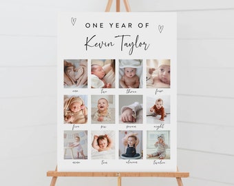 Collage de photos modifiable pour la première année de bébé, signe du 1er anniversaire (téléchargement numérique)