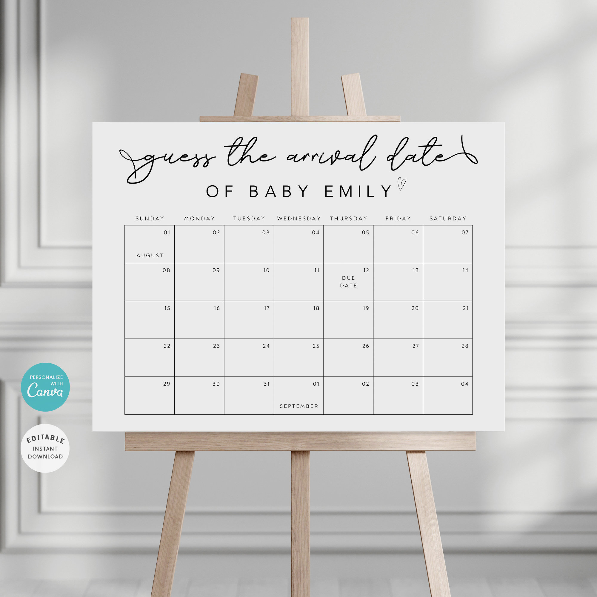 Guess the Birthday Baby Shower Game, Baby Due Date Calendar Sign, Guess ...