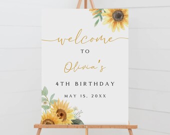 Boho Sunflower 4. Geburtstag Willkommensschild (editierbare Vorlage)