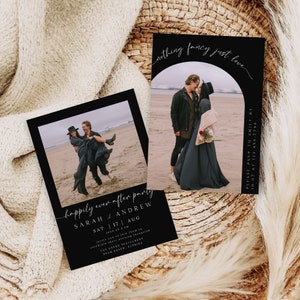 Happily Ever After Party Invitation Template, Photo Wedding Announcement, Reception Invitation, Photo Elopement Announcement, Black, PI-38