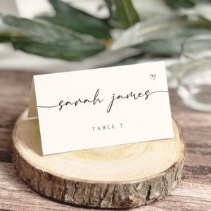 Plantilla minimalista para tarjeta de lugar de boda, tarjeta para el nombre de la mesa de boda, tarjetas de lugar editables, etiqueta elegante para el nombre de la cena, descarga instantánea, WC-27