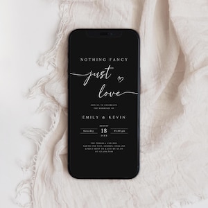 Nichts Besonderes, nur Liebe, Einladung Vorlage, Schwarzes Elopement Empfang E-vite, Elektronische Hochzeitseinladung, Digitale Hochzeit Einladen, PI-36