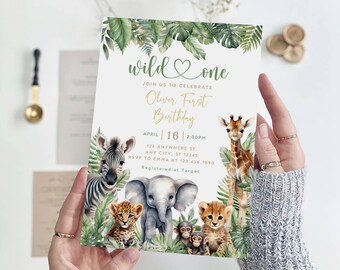 Safari 1st Birthday Invitation Template, Jungle Animals (Instant Download)