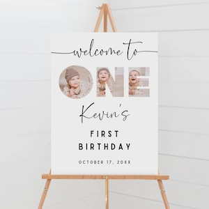 Plantilla de cartel de bienvenida de cumpleaños con foto, cartel de bienvenida de primer cumpleaños imprimible, primer cumpleaños editable, descarga instantánea, BS-21