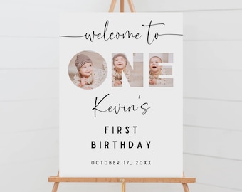 Photo Birthday Welcome Sign Template, Printable First Birthday Welcome Poster, Editable 1st Birthday, Instant Download, BS-21