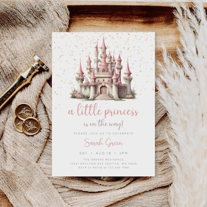 Princess Baby Shower Invitation Template, Editable Pink Castle Baby Shower Invite, Girl Baby Shower Invitations, Instant Download, B-654