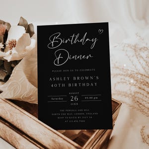 Editable Birthday Dinner Invitation, Dinner Party Invite, Black Birthday Dinner Invitation, Digital Download, Instant Download, AI-101