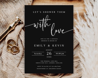 Modern Black Couples Shower Invitation, Editable Template (5x7)
