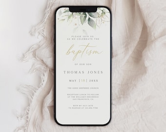 Greenery Baptism Electronic Invitation Template (Digital)