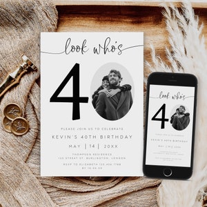 Faire-part 40e anniversaire modifiable, Look qui a 40 ans, Invitation photo 40e anniversaire, Faire-part 40 ans, Anniversaire d'un adulte, 30, 50 ans, AI-67