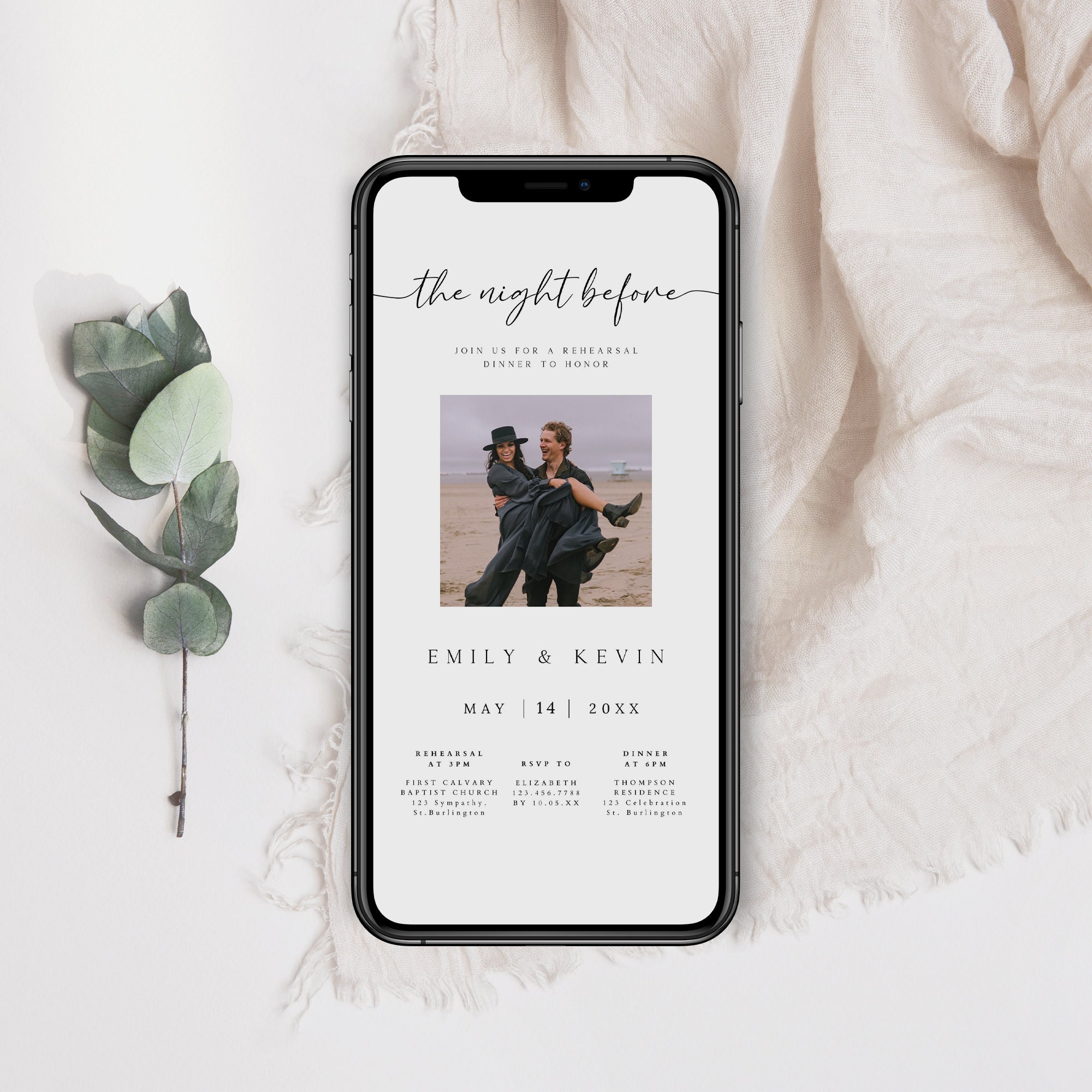 Digital Rehearsal Dinner Invitation, Wedding Rehearsal Evite, the Night ...